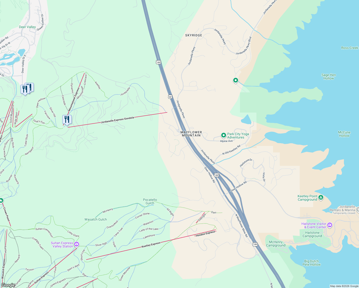 map of restaurants, bars, coffee shops, grocery stores, and more near 10218 North Liv Place in Park City