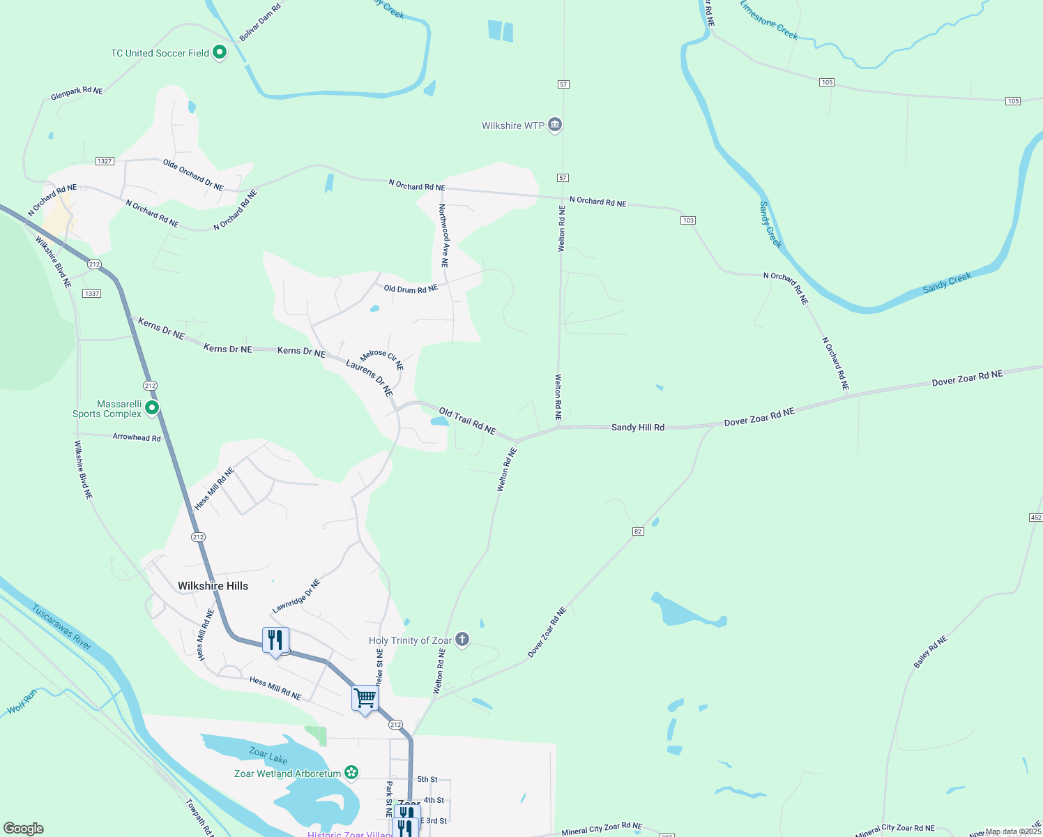 map of restaurants, bars, coffee shops, grocery stores, and more near 1912 Dogwood Square Northeast in Bolivar