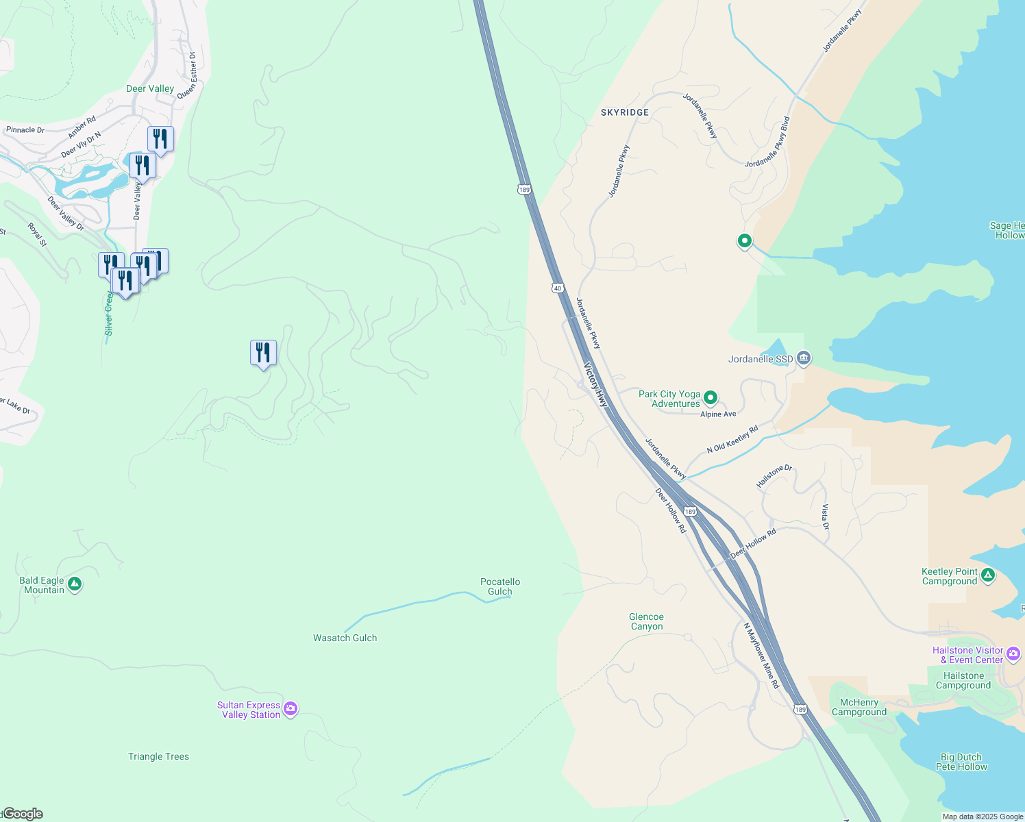map of restaurants, bars, coffee shops, grocery stores, and more near 10281 North Terrae Court in Park City
