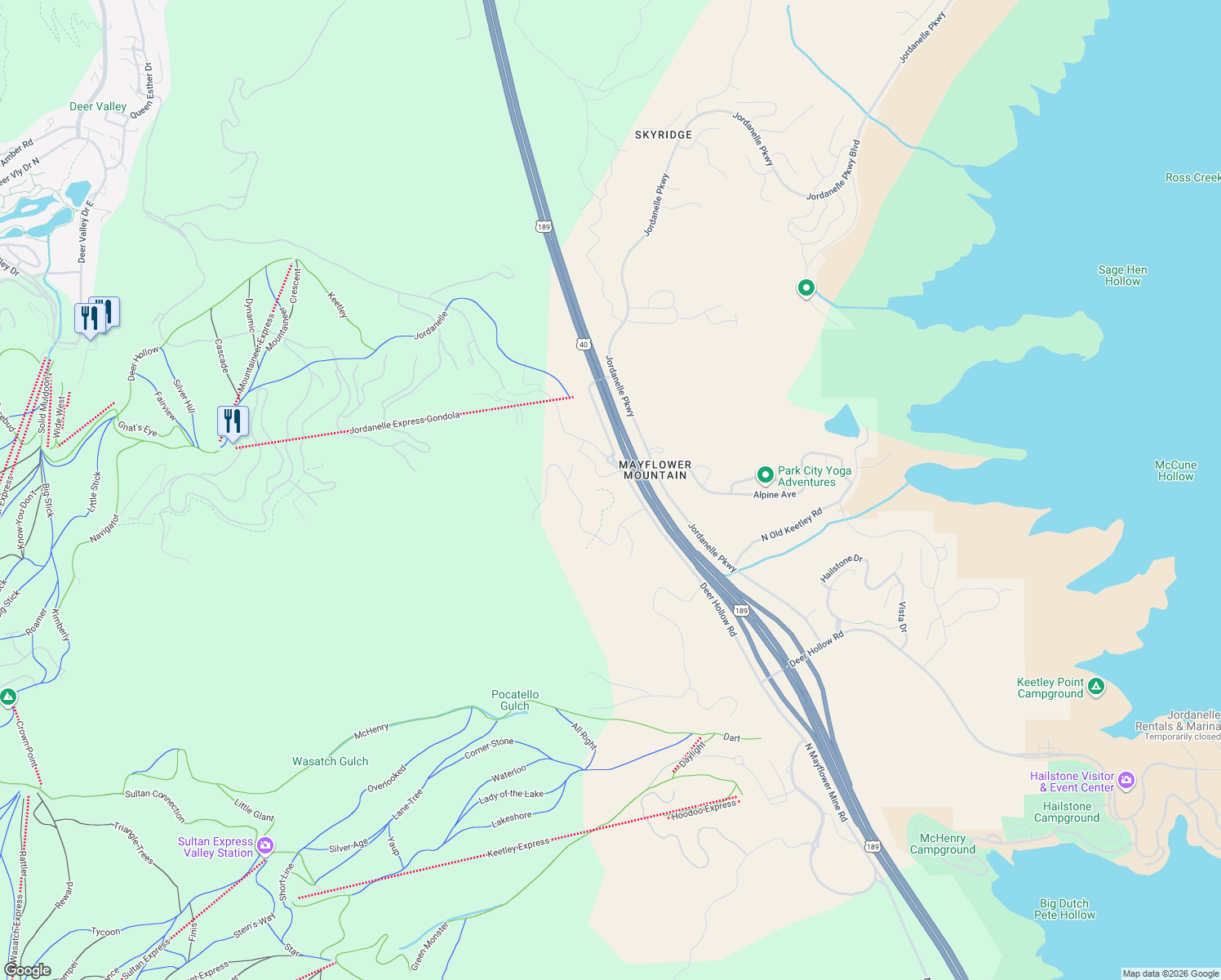 map of restaurants, bars, coffee shops, grocery stores, and more near 10252 North Liv Place in Park City