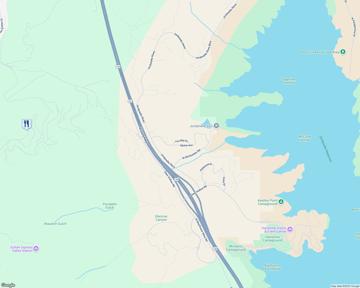 map of restaurants, bars, coffee shops, grocery stores, and more near 1771 Fox Bay Drive in Heber City