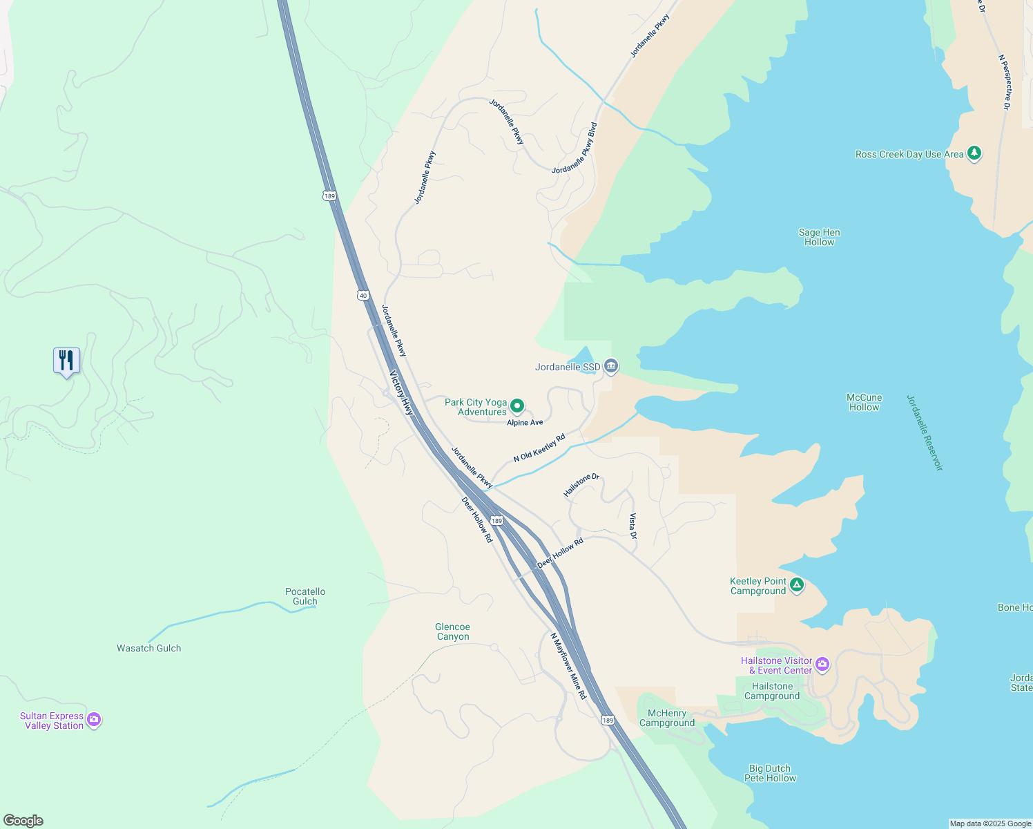 map of restaurants, bars, coffee shops, grocery stores, and more near 1743 Fox Bay Drive in Heber City