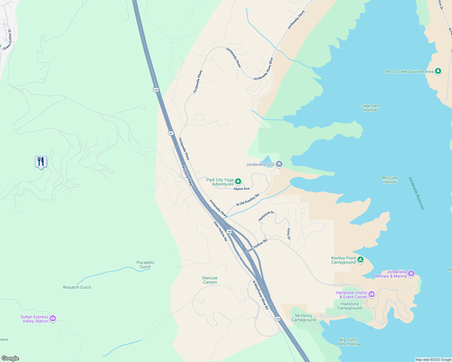 map of restaurants, bars, coffee shops, grocery stores, and more near 1800 Fox Bay Drive in Heber City