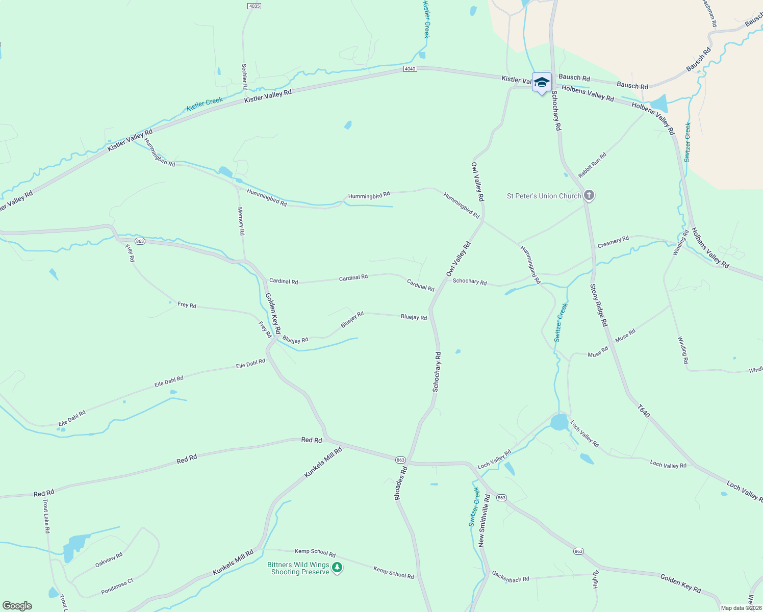 map of restaurants, bars, coffee shops, grocery stores, and more near 8837 Bluejay Road in Kempton