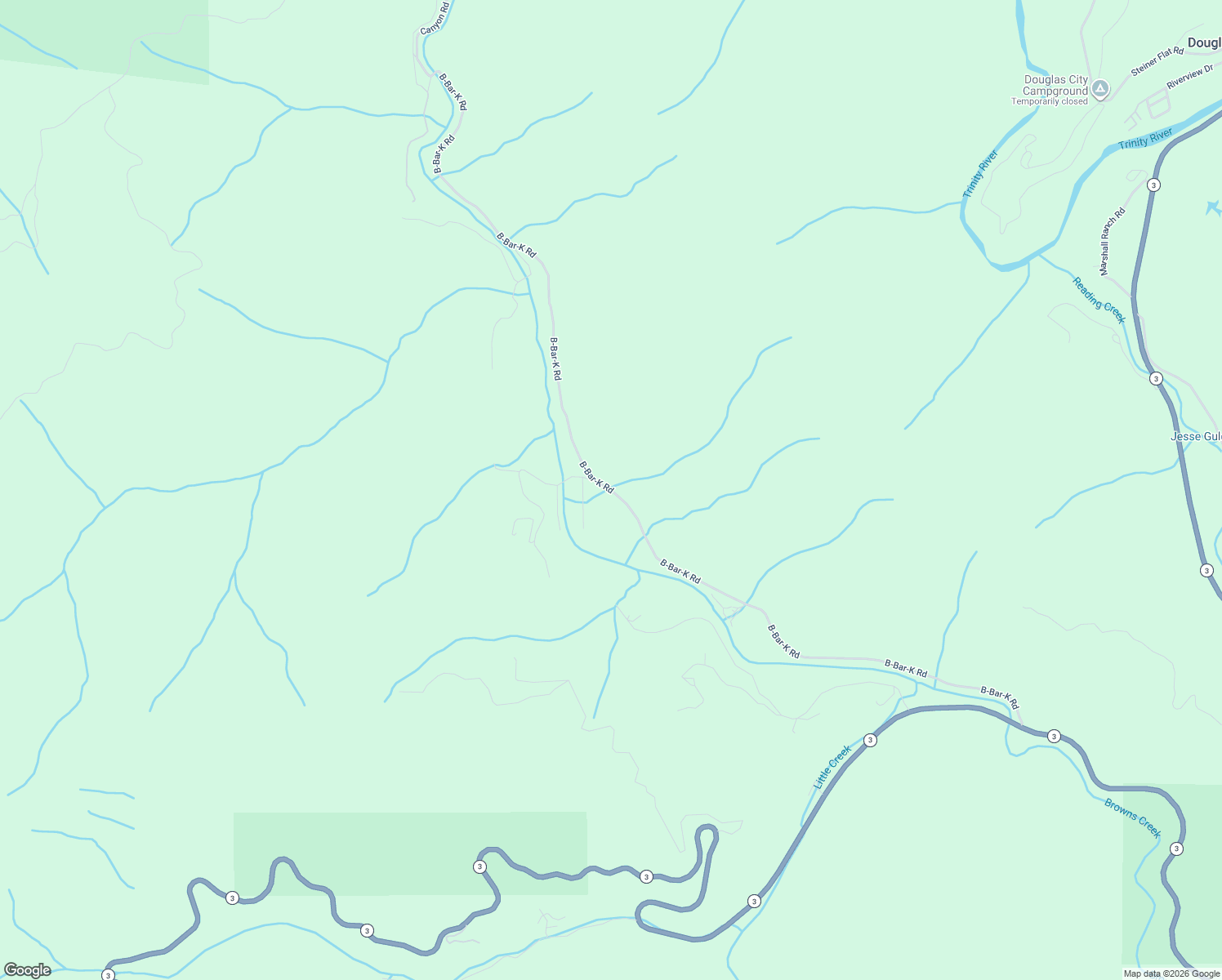 map of restaurants, bars, coffee shops, grocery stores, and more near B-Bar-K Road in Douglas City