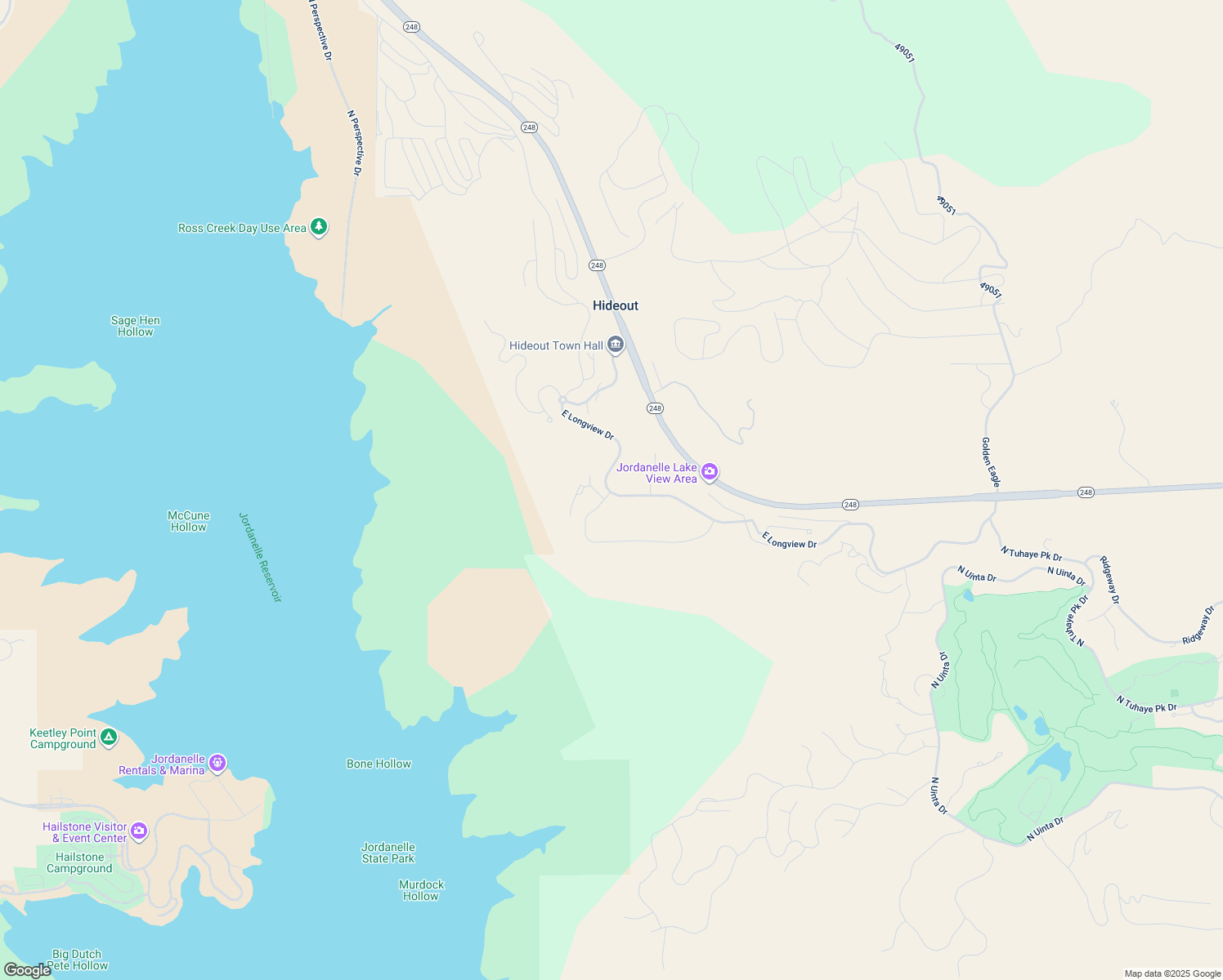 map of restaurants, bars, coffee shops, grocery stores, and more near 1078 Longview Drive in Hideout