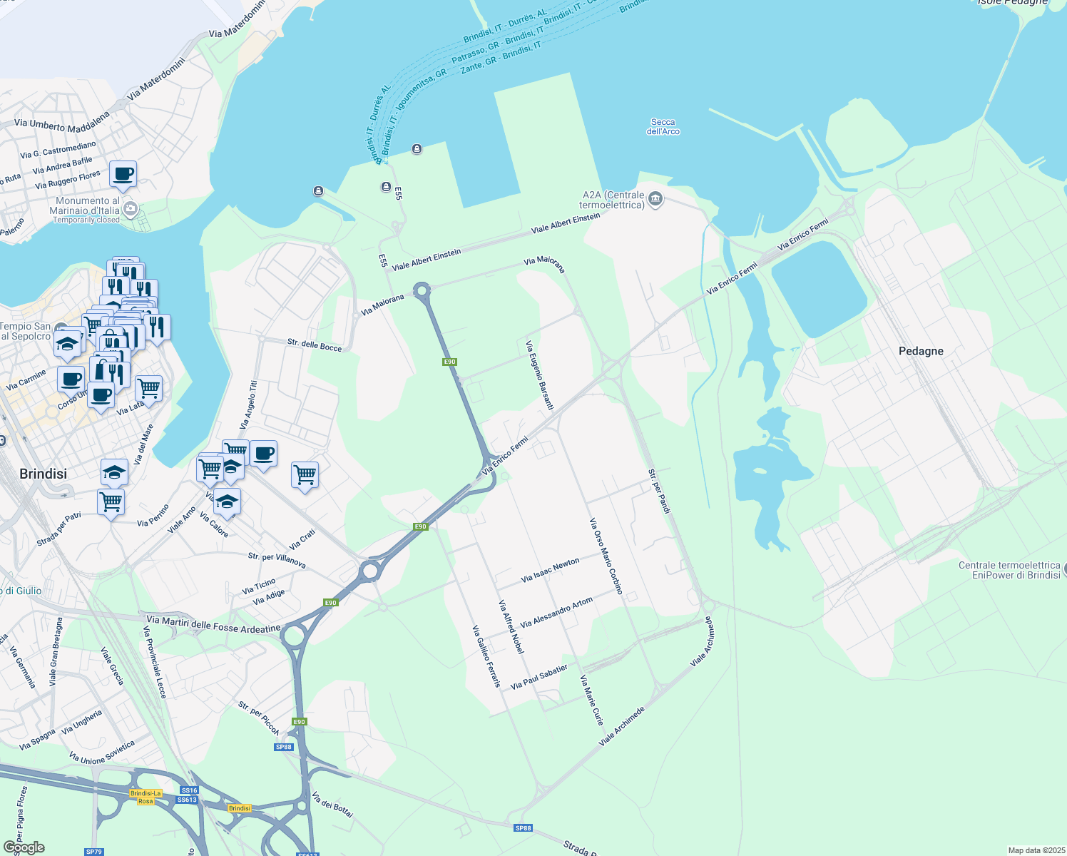 map of restaurants, bars, coffee shops, grocery stores, and more near 25 Via Enrico Fermi in Pedagne
