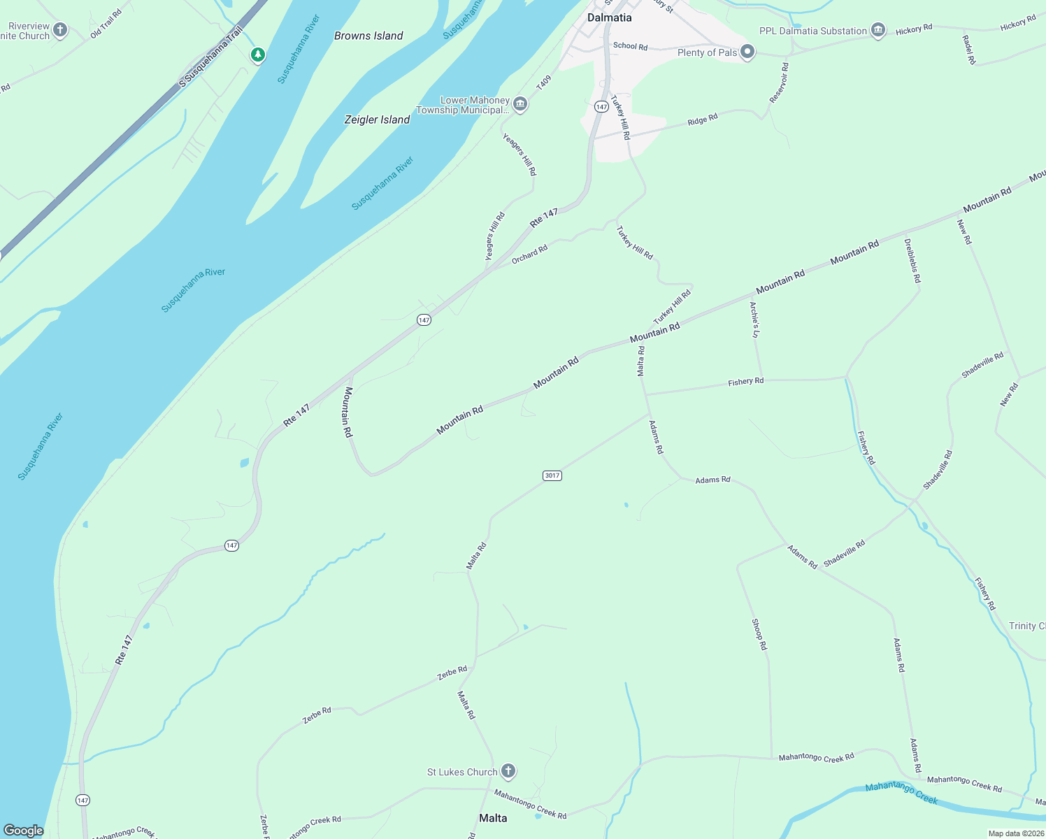 map of restaurants, bars, coffee shops, grocery stores, and more near 552 Mountain Road in Dalmatia