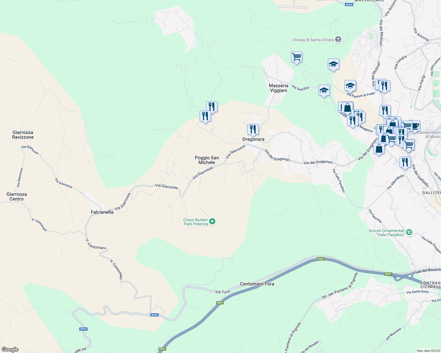 map of restaurants, bars, coffee shops, grocery stores, and more near 4 Via Graminacci in Potenza
