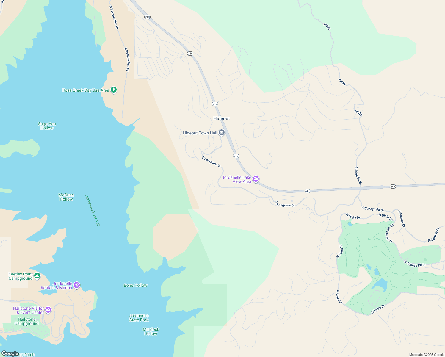 map of restaurants, bars, coffee shops, grocery stores, and more near 1078 Longview Drive in Hideout