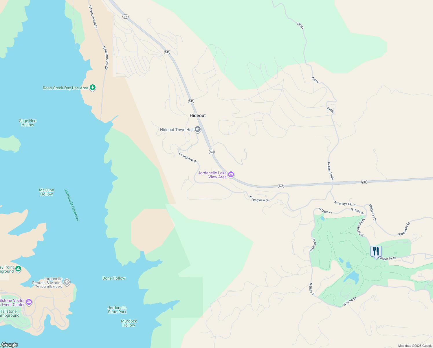 map of restaurants, bars, coffee shops, grocery stores, and more near Forevermore Court in Hideout