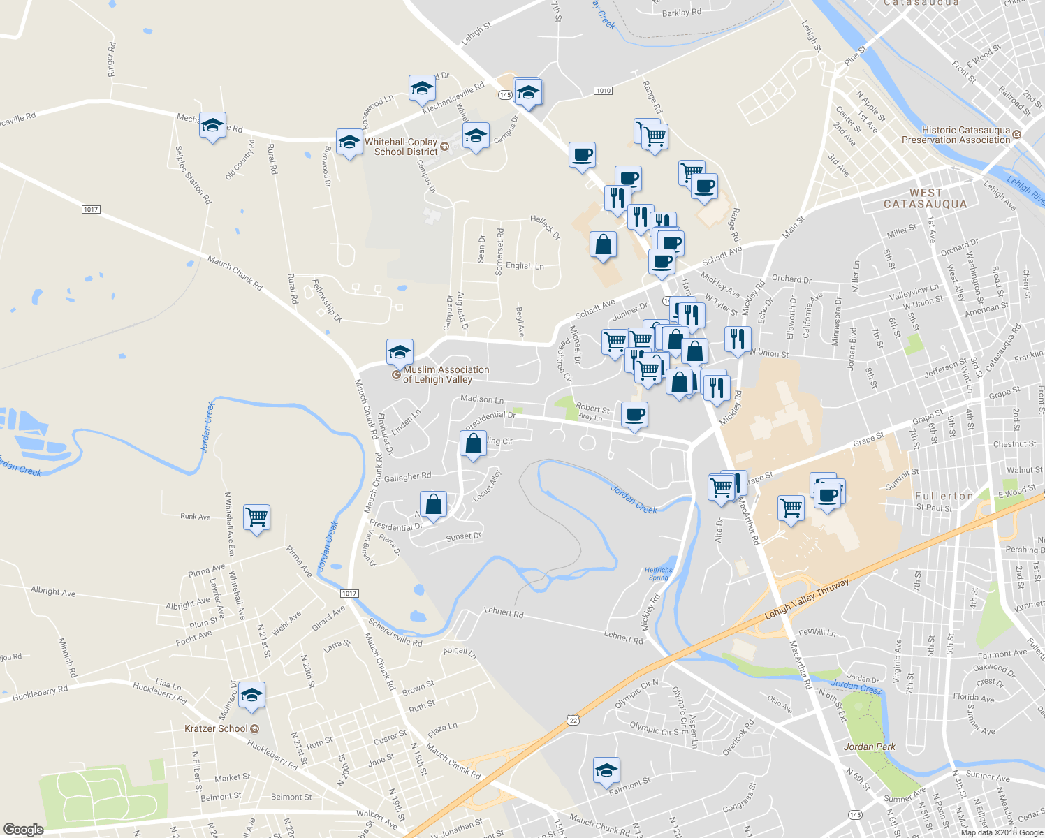 map of restaurants, bars, coffee shops, grocery stores, and more near 15 Lincoln Place in Fullerton