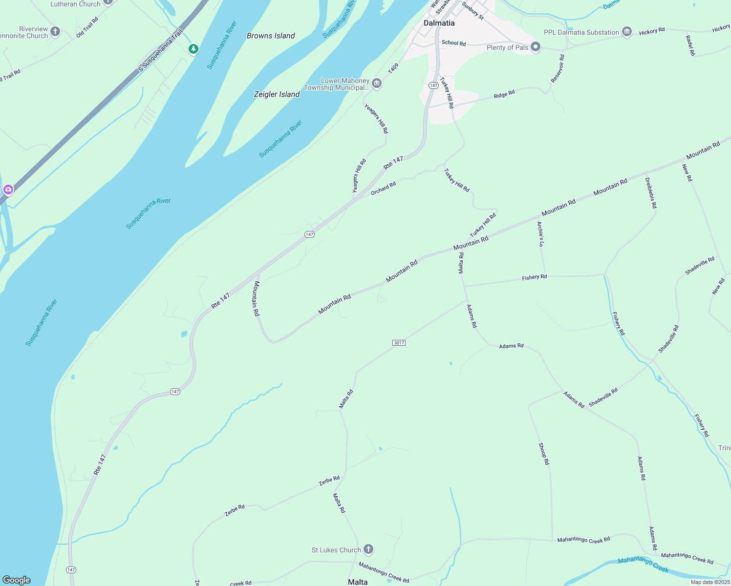 map of restaurants, bars, coffee shops, grocery stores, and more near Mountain Top Road in Dalmatia