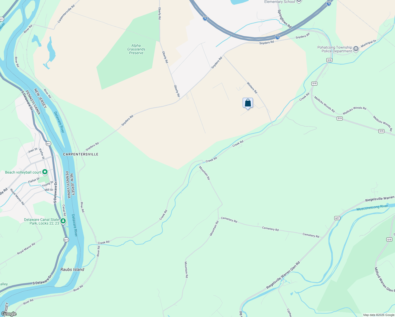 map of restaurants, bars, coffee shops, grocery stores, and more near 117 Creek Road in Phillipsburg