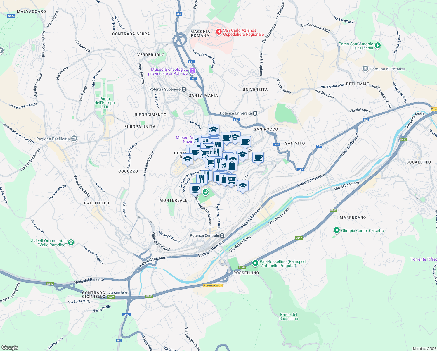 map of restaurants, bars, coffee shops, grocery stores, and more near 9 Via Francesco Petrarca in Potenza