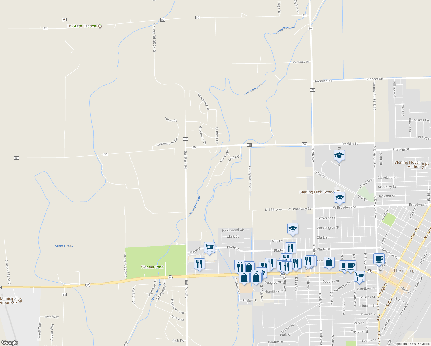 map of restaurants, bars, coffee shops, grocery stores, and more near 13762 Beal Road in Sterling