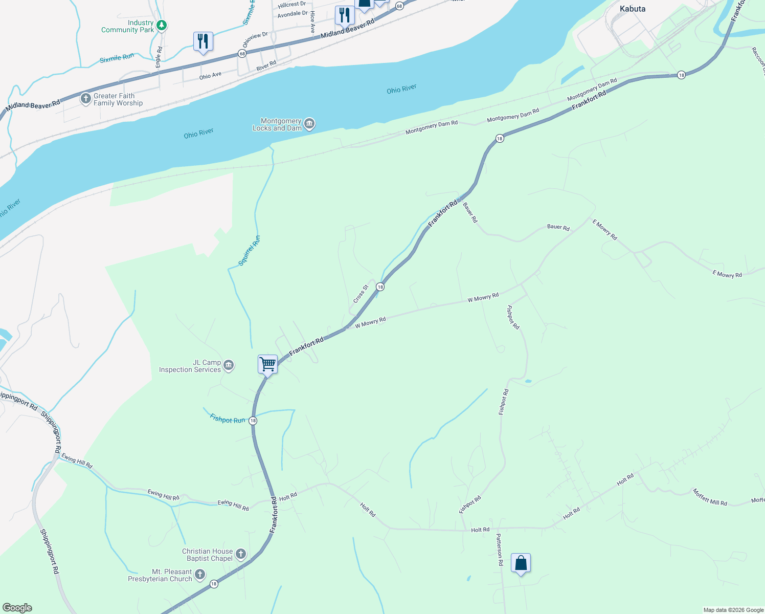 map of restaurants, bars, coffee shops, grocery stores, and more near 115 Mowry Road in Monaca