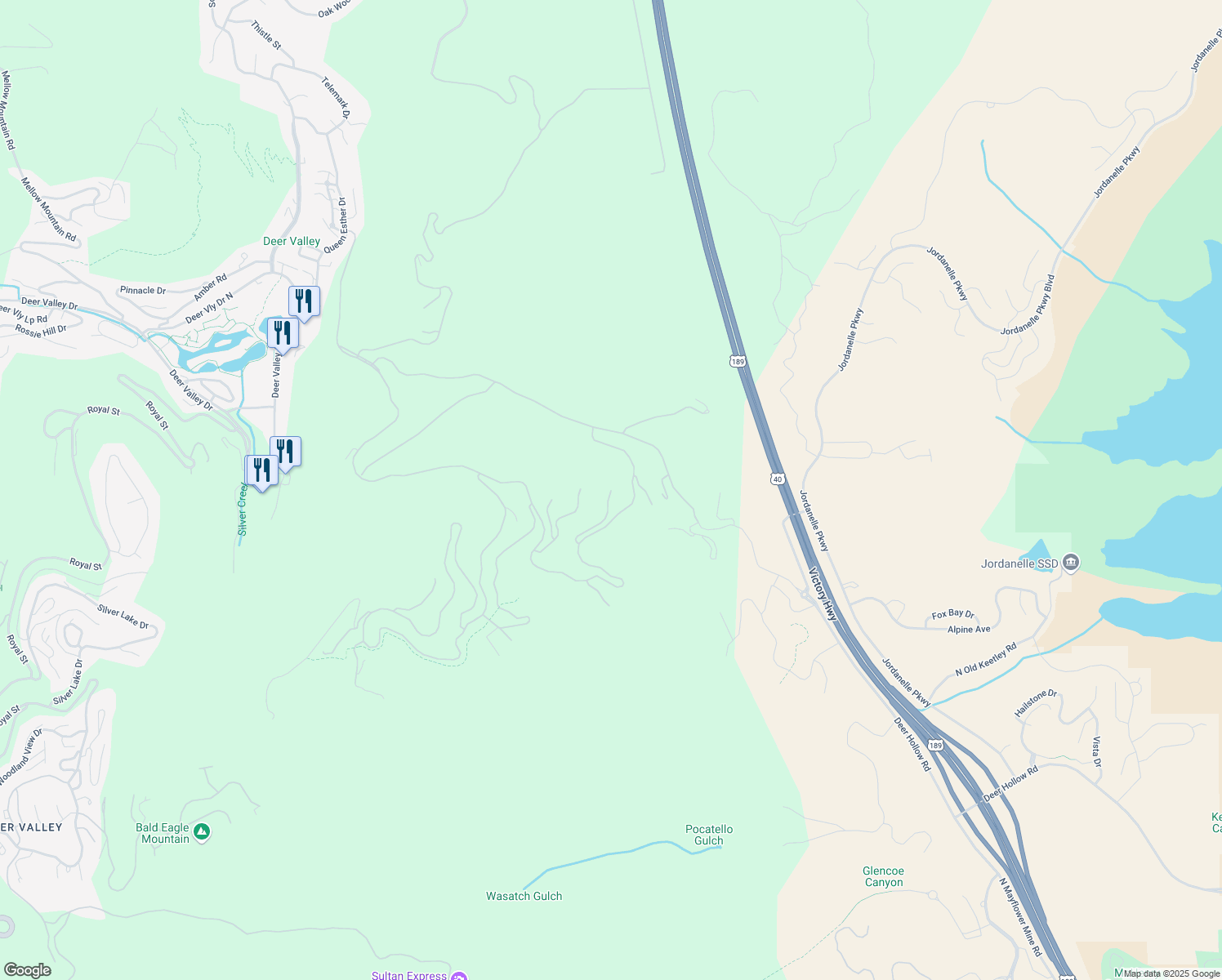 map of restaurants, bars, coffee shops, grocery stores, and more near 2848 Deer Pointe Drive in Park City