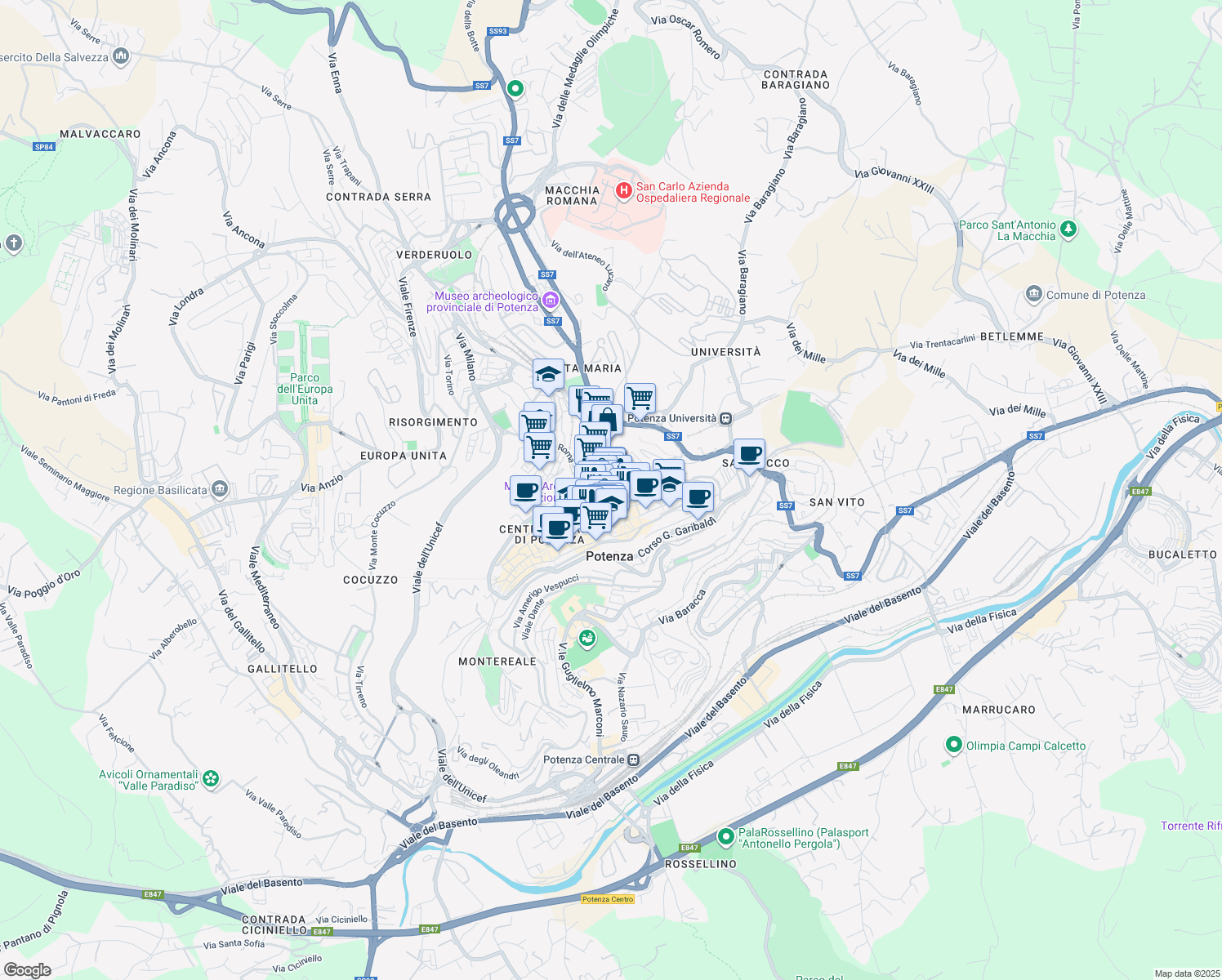 map of restaurants, bars, coffee shops, grocery stores, and more near 5 Discesa San Gerardo in Potenza