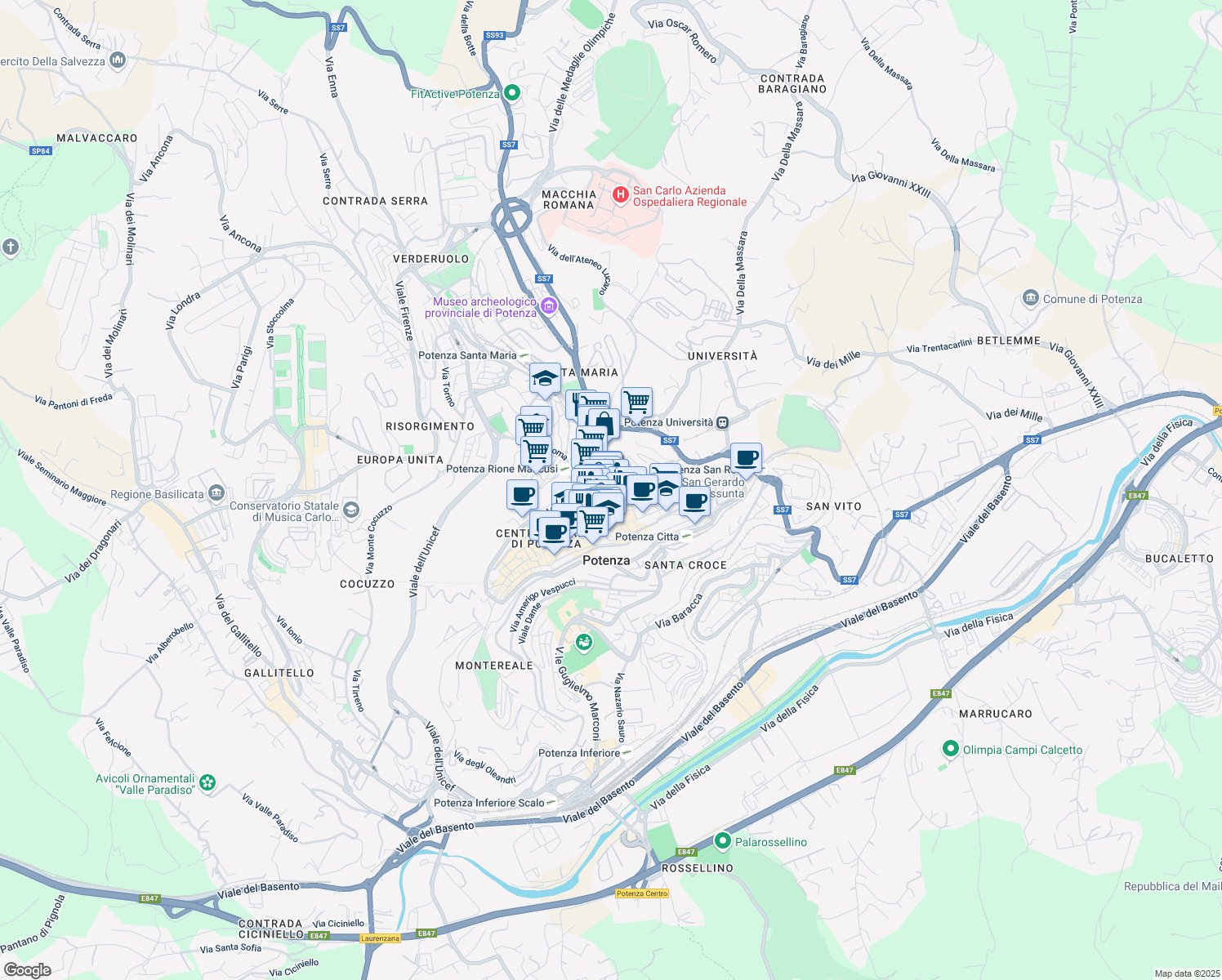 map of restaurants, bars, coffee shops, grocery stores, and more near 5 Discesa San Gerardo in Potenza