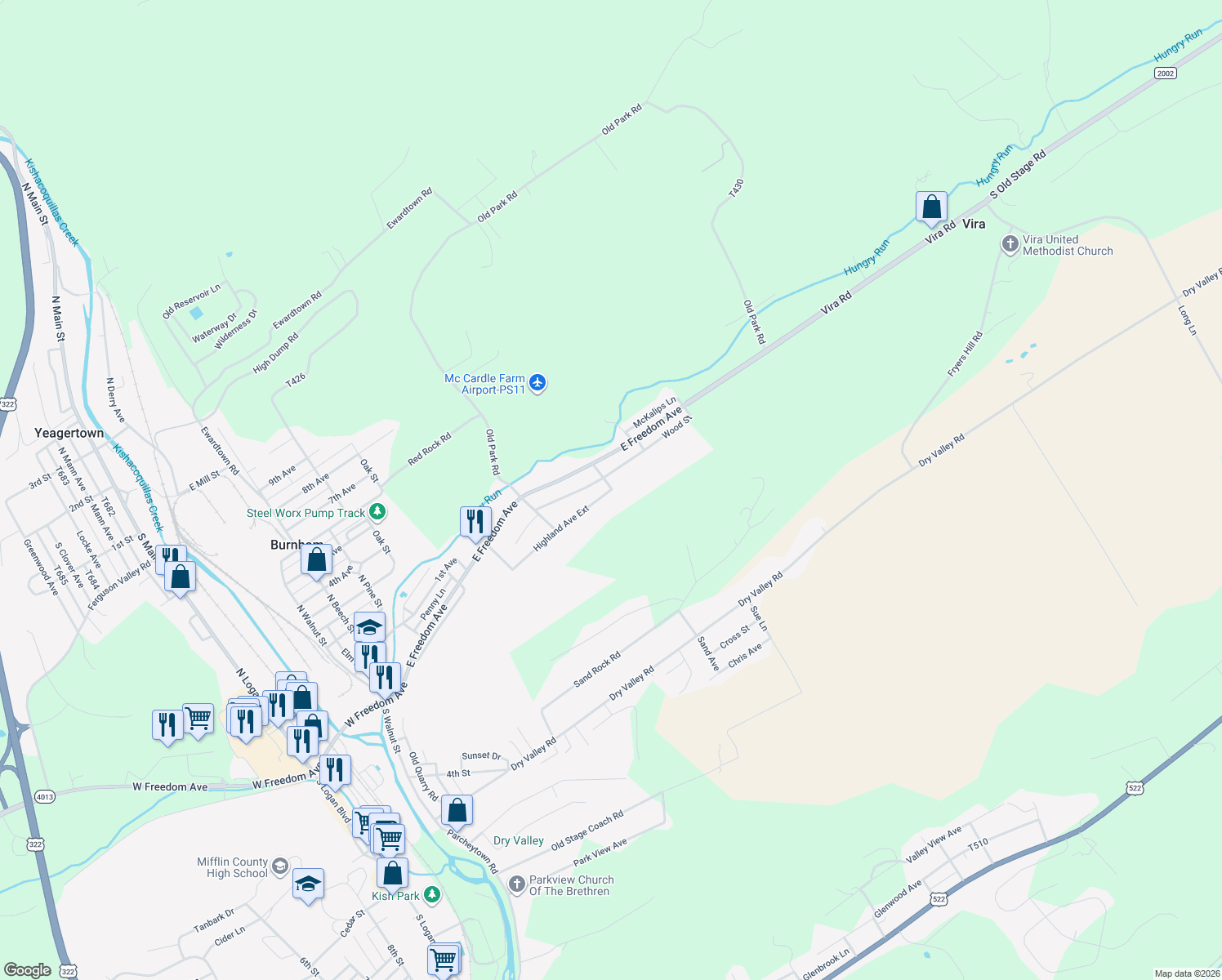 map of restaurants, bars, coffee shops, grocery stores, and more near 702 Highland Ave in Burnham