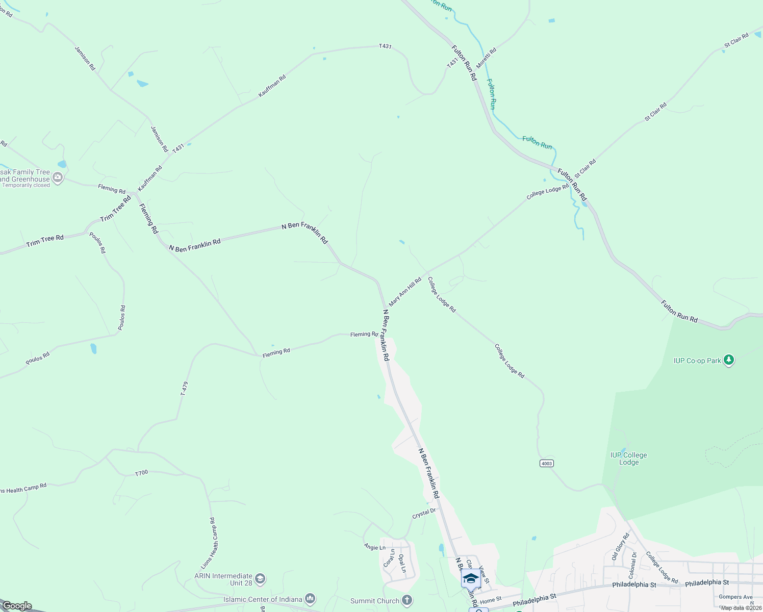map of restaurants, bars, coffee shops, grocery stores, and more near 822 North Ben Franklin Road in Indiana