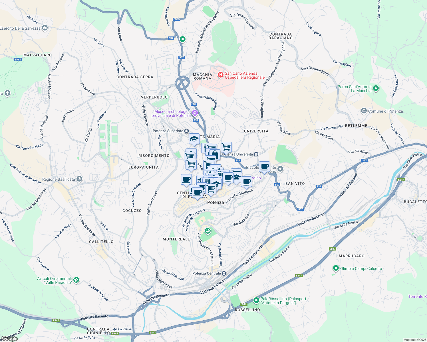 map of restaurants, bars, coffee shops, grocery stores, and more near 5 Discesa San Gerardo in Potenza