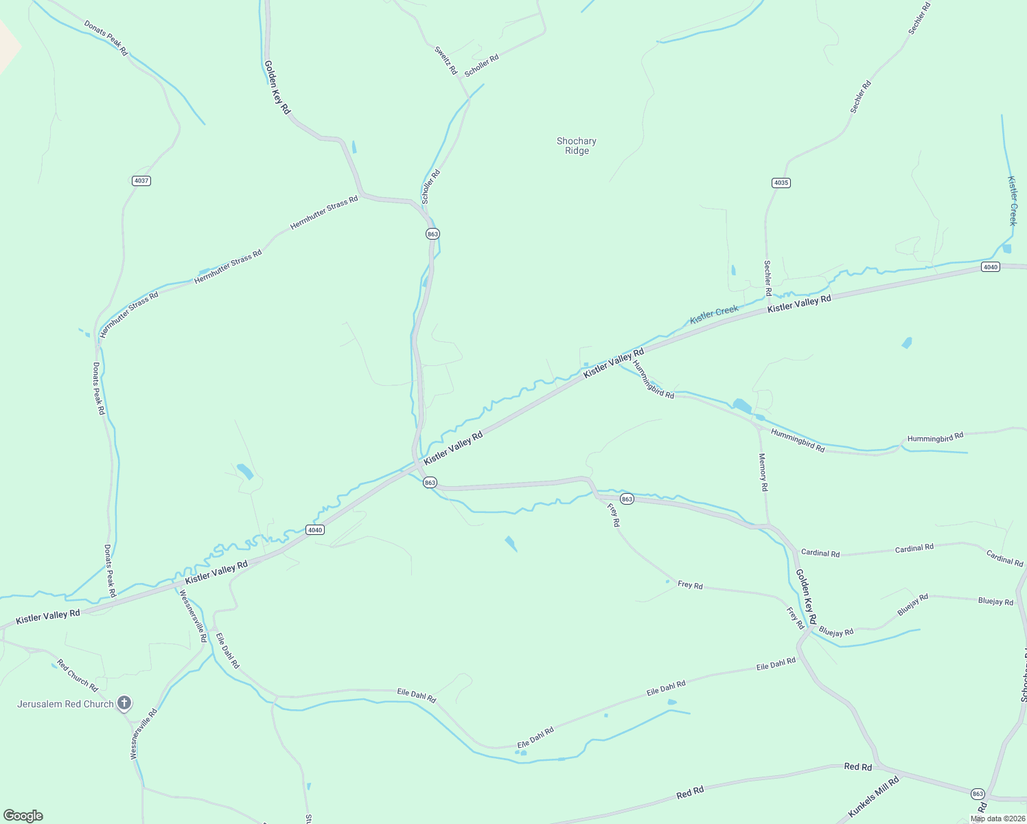 map of restaurants, bars, coffee shops, grocery stores, and more near 8849 Kistler Valley Road in Kempton