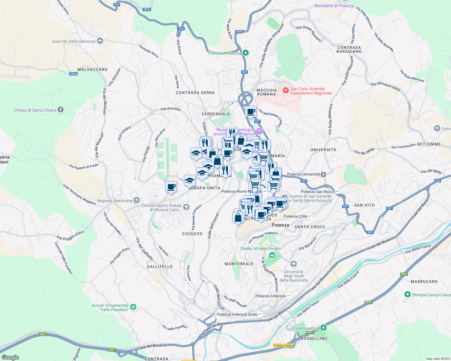 map of restaurants, bars, coffee shops, grocery stores, and more near 6 Via Maratea in Potenza
