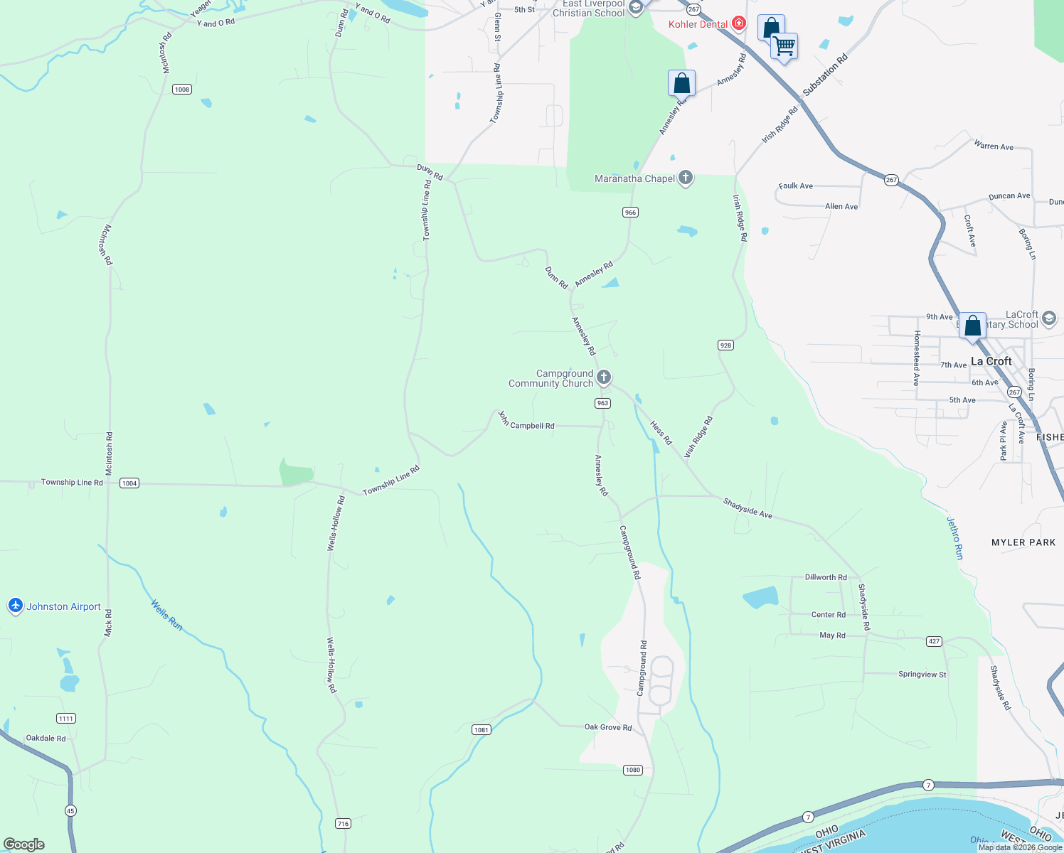 map of restaurants, bars, coffee shops, grocery stores, and more near 1431 John Campbell Road in Wellsville