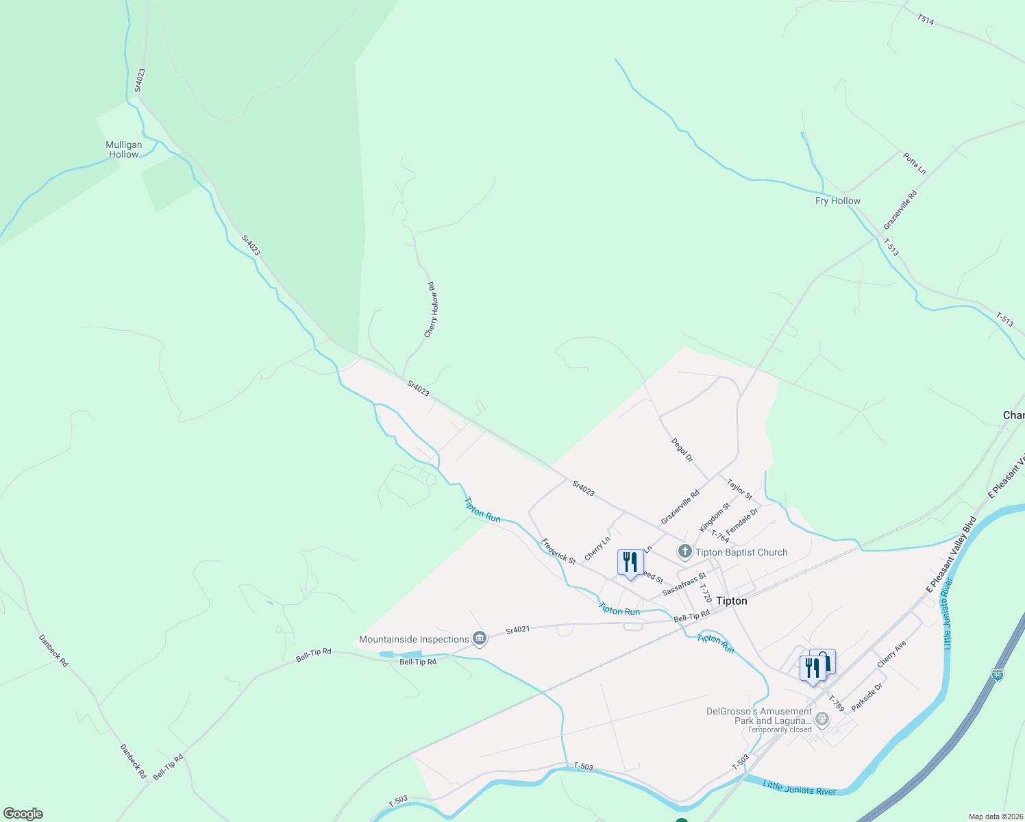 map of restaurants, bars, coffee shops, grocery stores, and more near 776 Sr4023 in Tyrone