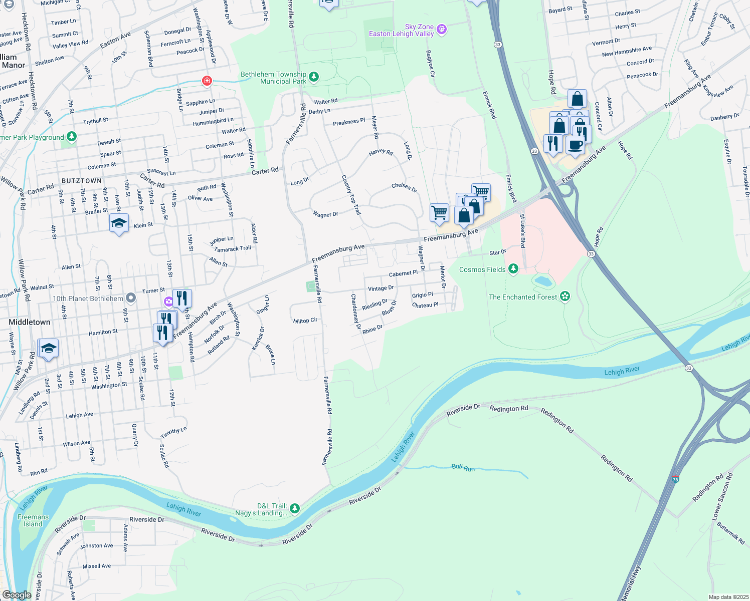 map of restaurants, bars, coffee shops, grocery stores, and more near 1797 Riesling Drive in Easton