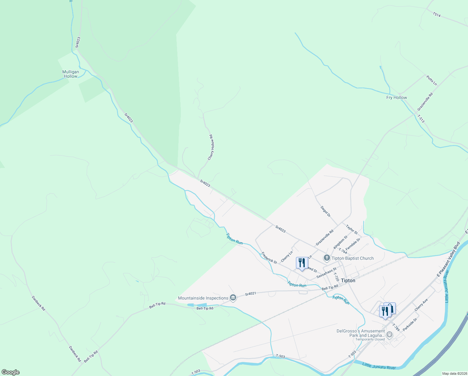 map of restaurants, bars, coffee shops, grocery stores, and more near 776 Sr4023 in Tyrone