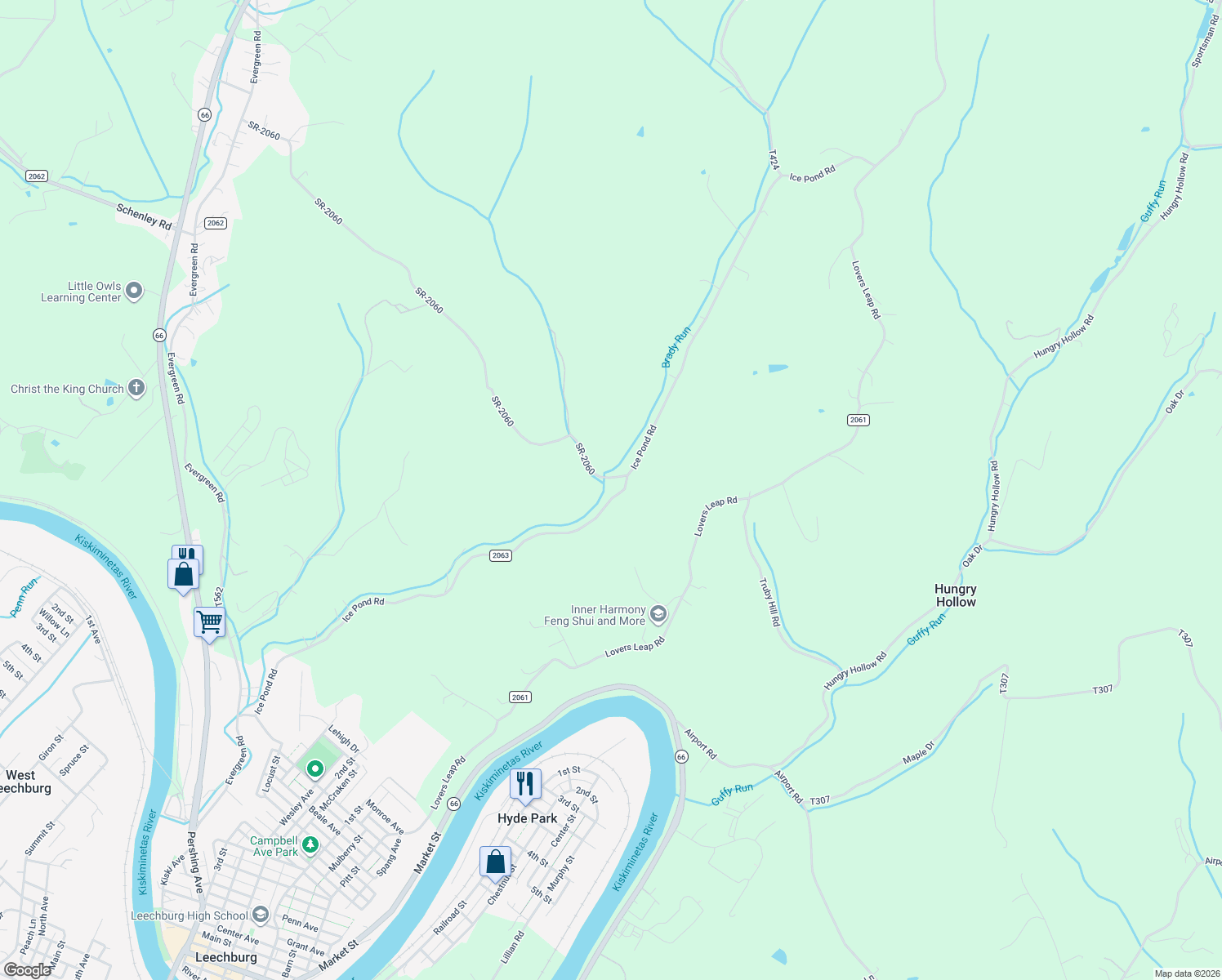map of restaurants, bars, coffee shops, grocery stores, and more near 111 SR-2060 in Leechburg