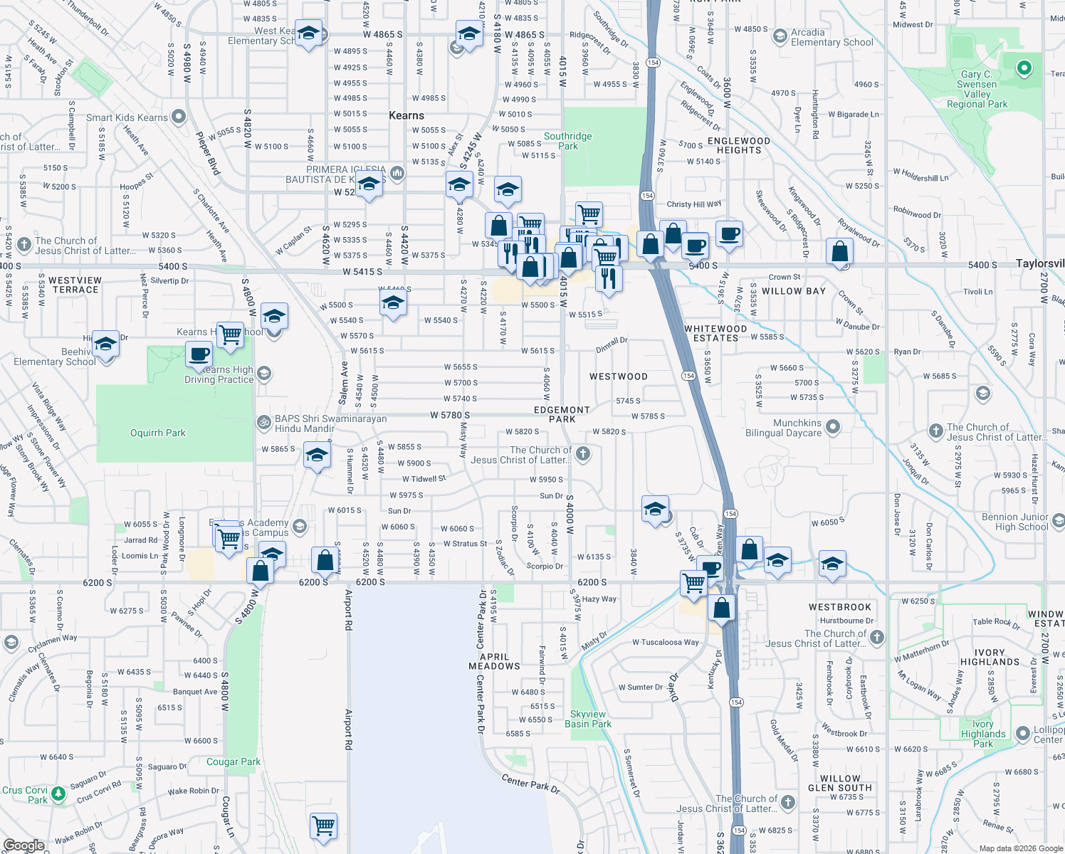 map of restaurants, bars, coffee shops, grocery stores, and more near 4094 West 5820 South in Kearns