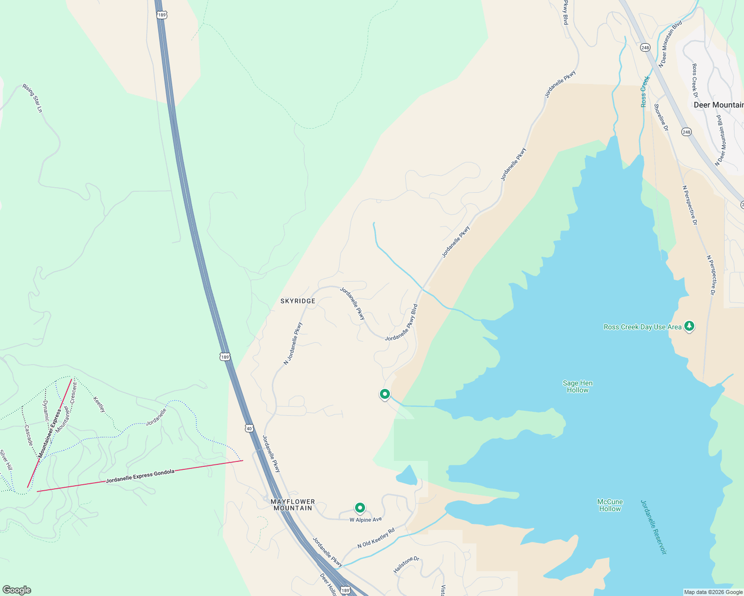 map of restaurants, bars, coffee shops, grocery stores, and more near Parks Edge to Jordanelle Trail in Heber City