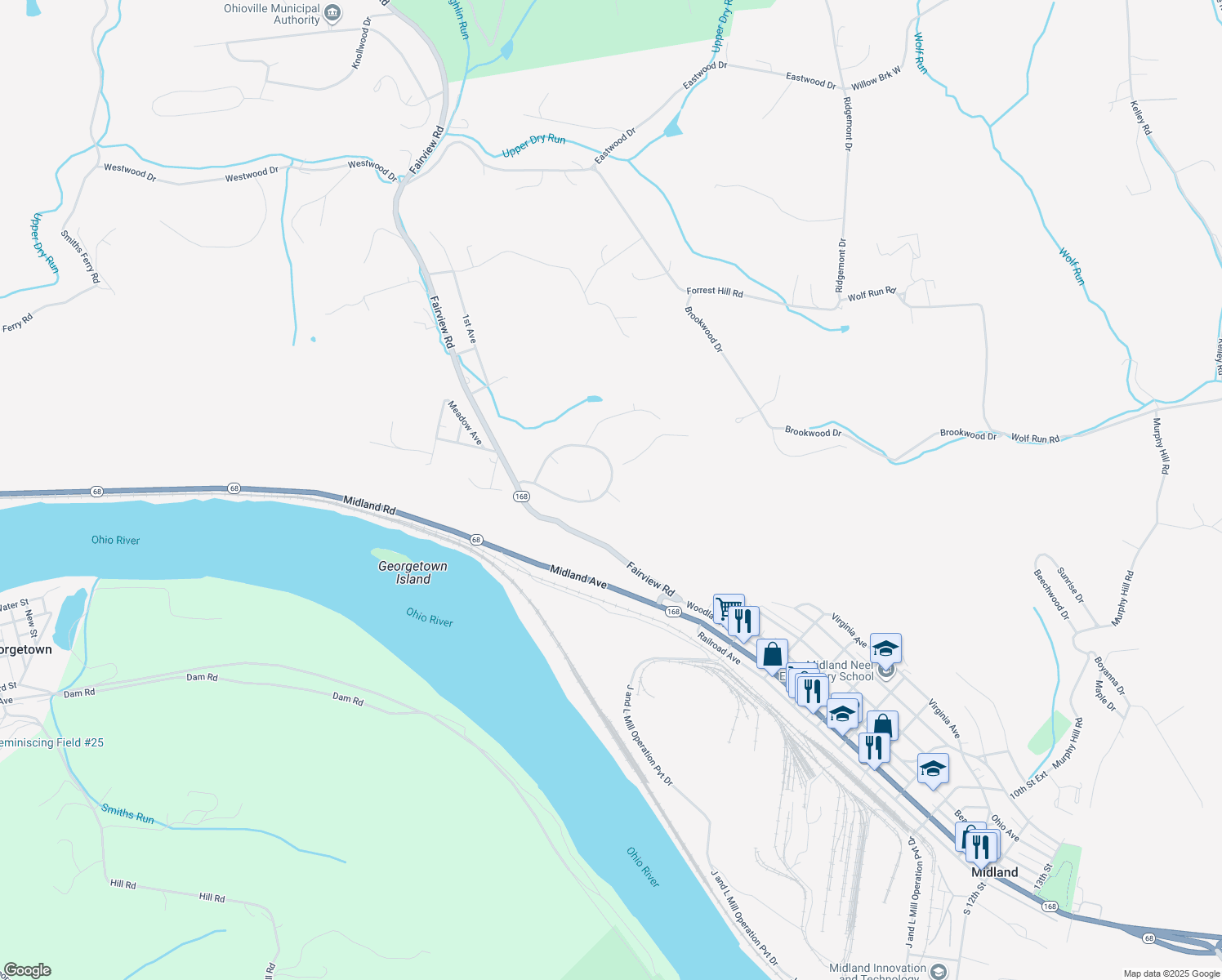 map of restaurants, bars, coffee shops, grocery stores, and more near 1-99 Midcrest Homes in Midland