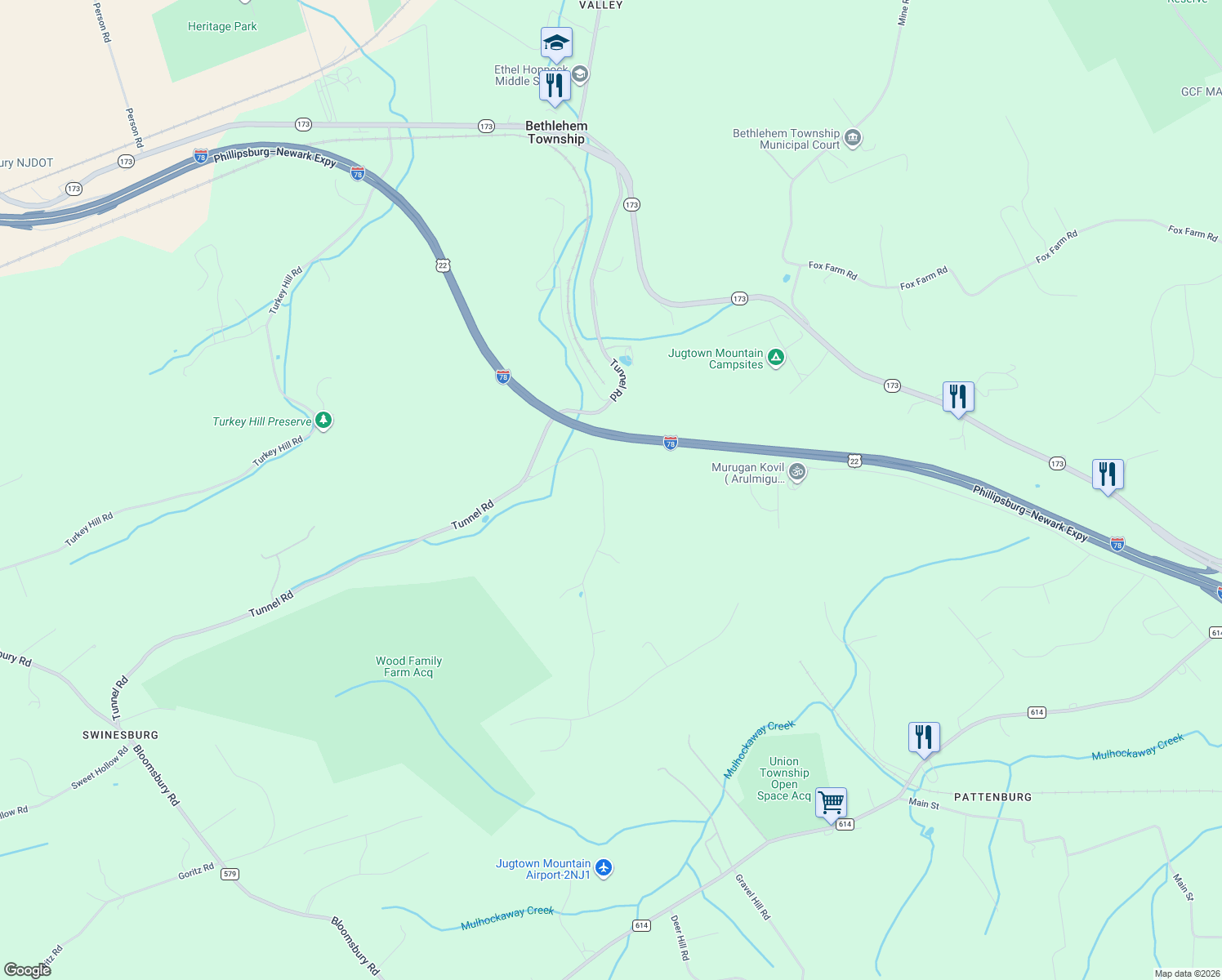 map of restaurants, bars, coffee shops, grocery stores, and more near 524 Bellwood Park Road in Asbury