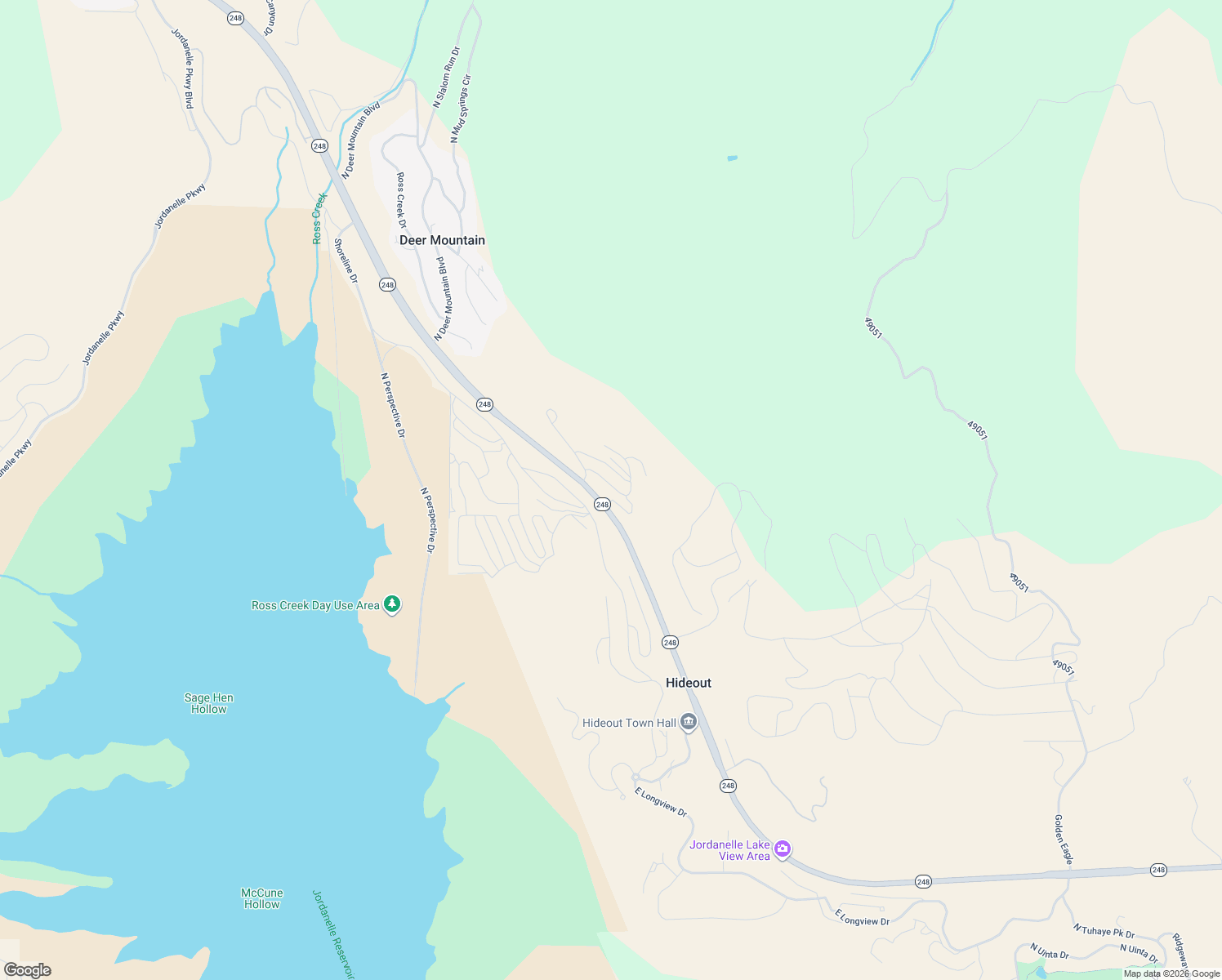 map of restaurants, bars, coffee shops, grocery stores, and more near 848 East Klaim Drive in Hideout