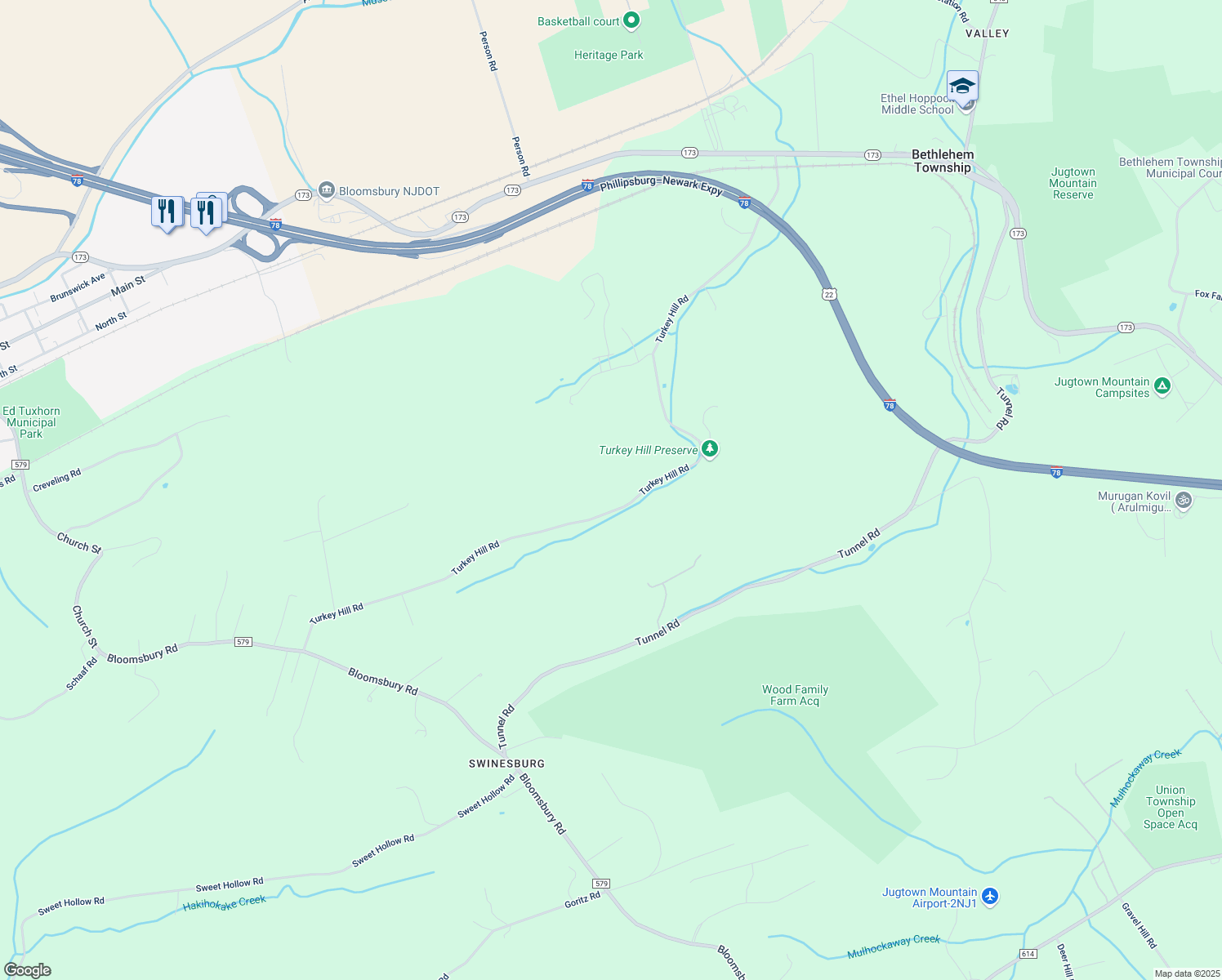 map of restaurants, bars, coffee shops, grocery stores, and more near 236 Turkey Hill Road in Bloomsbury