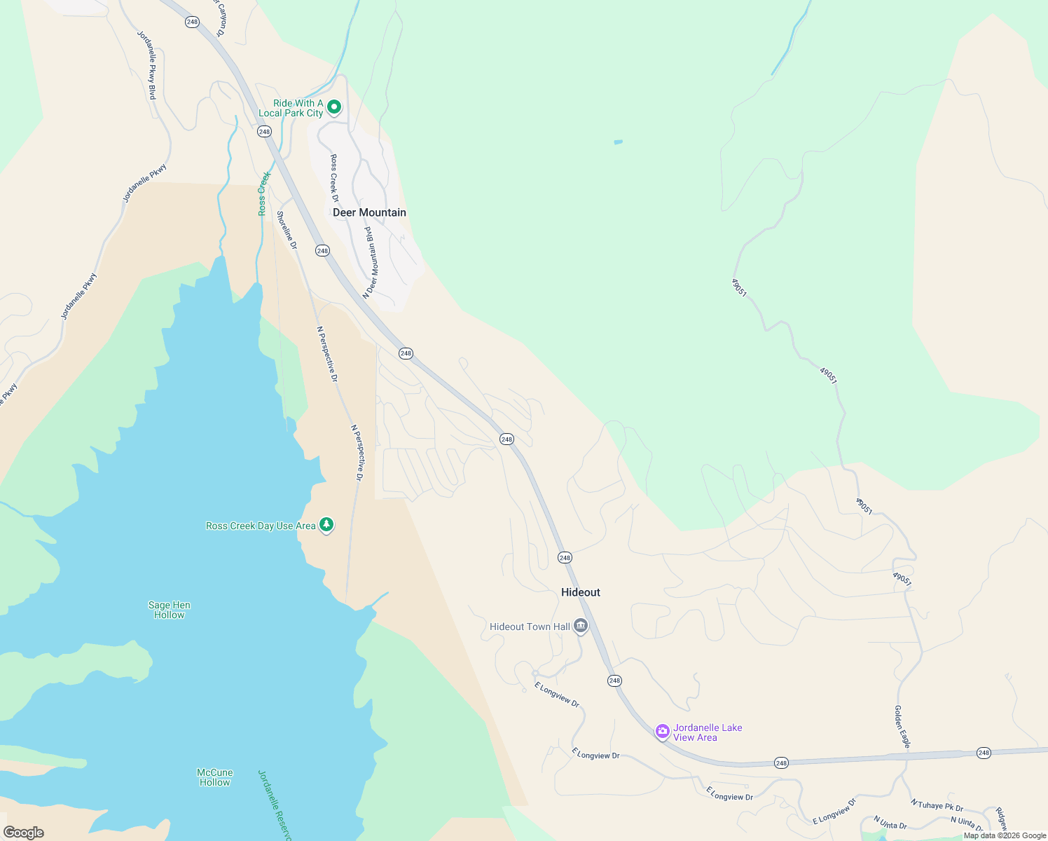 map of restaurants, bars, coffee shops, grocery stores, and more near 878 East Miner Way in Hideout