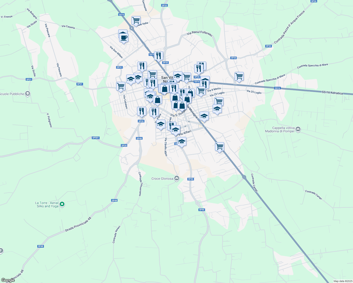 map of restaurants, bars, coffee shops, grocery stores, and more near 55 Via Scotellaro in San Vito dei Normanni