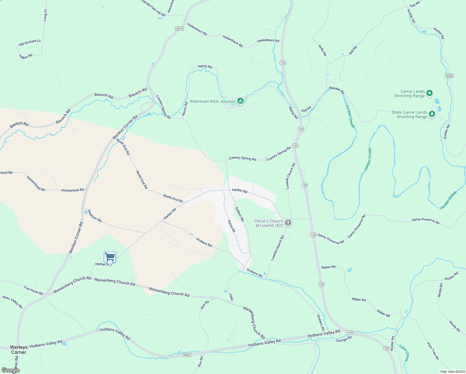 map of restaurants, bars, coffee shops, grocery stores, and more near 7153 Herber Road in New Tripoli