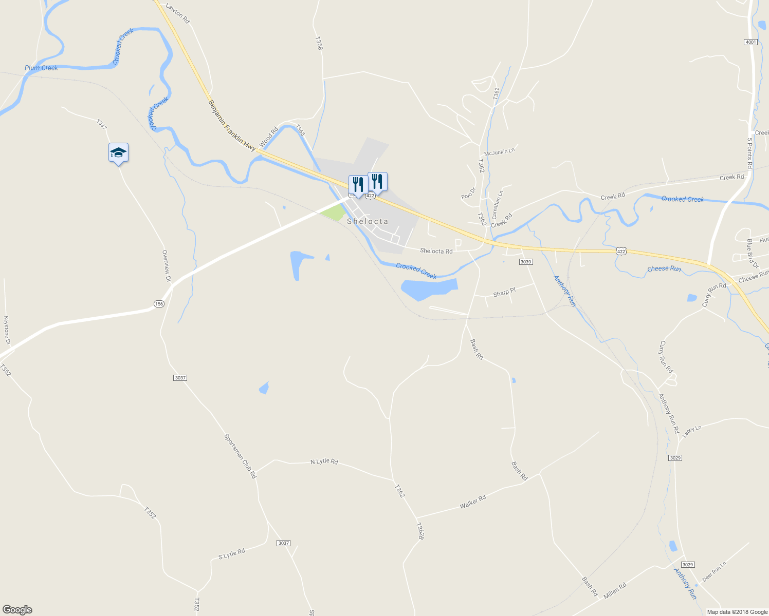 map of restaurants, bars, coffee shops, grocery stores, and more near 418 South Ridge Road in Shelocta