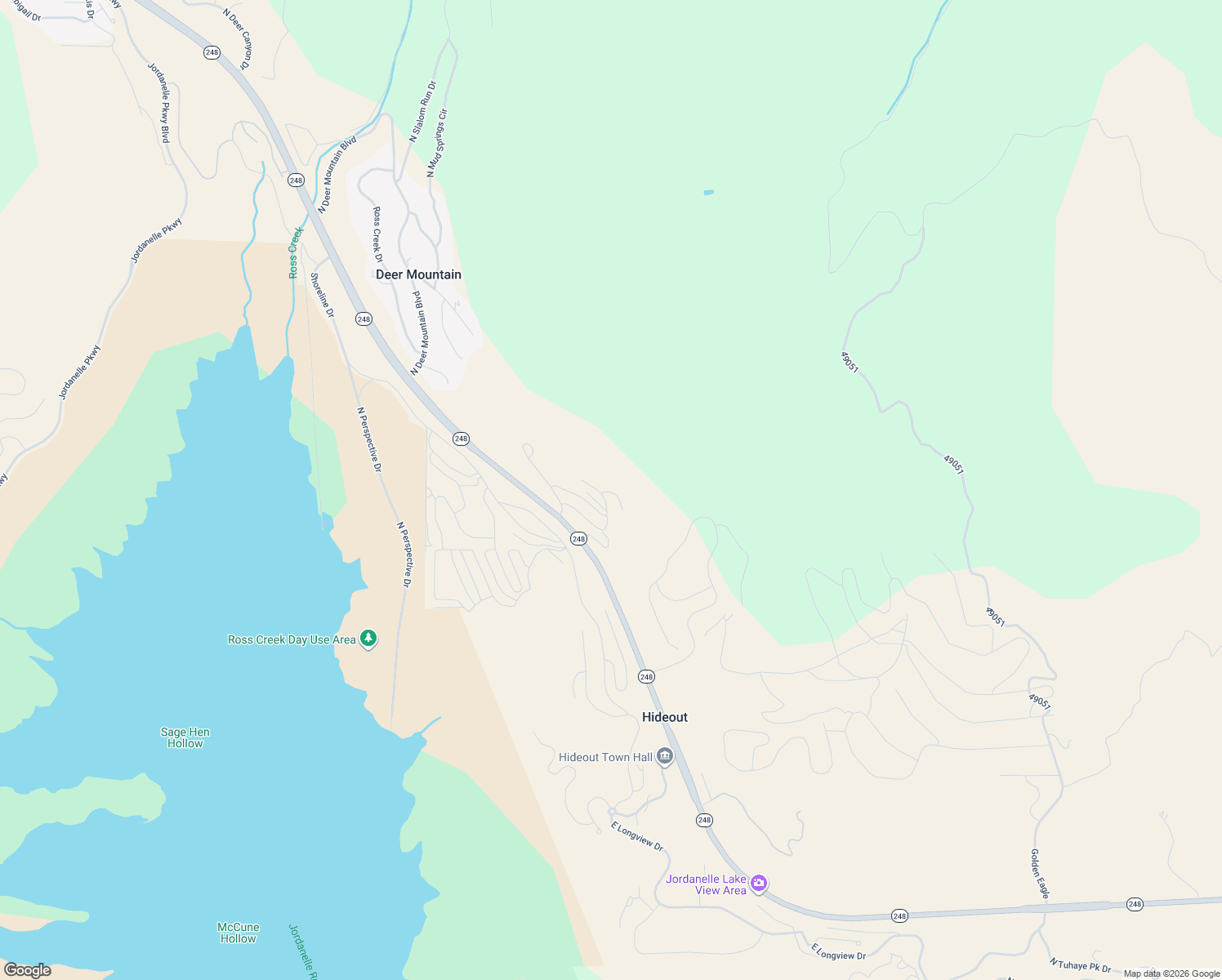 map of restaurants, bars, coffee shops, grocery stores, and more near 889 East Grizzly Draw Court in Hideout