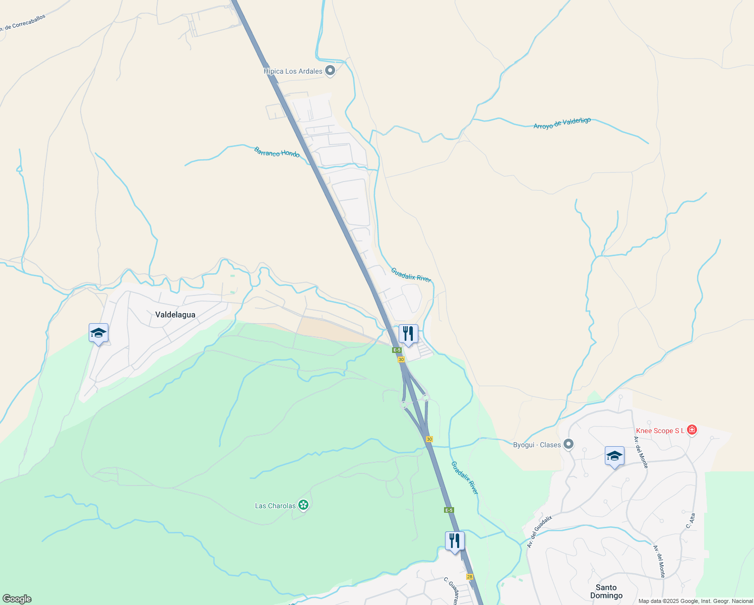 map of restaurants, bars, coffee shops, grocery stores, and more near km 28 A-1 in San Sebastián de los Reyes