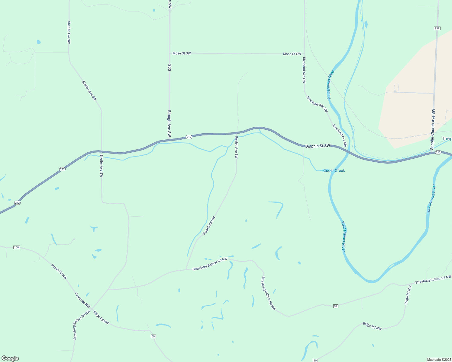 map of restaurants, bars, coffee shops, grocery stores, and more near 11095 Bardell Avenue Southwest in Bolivar