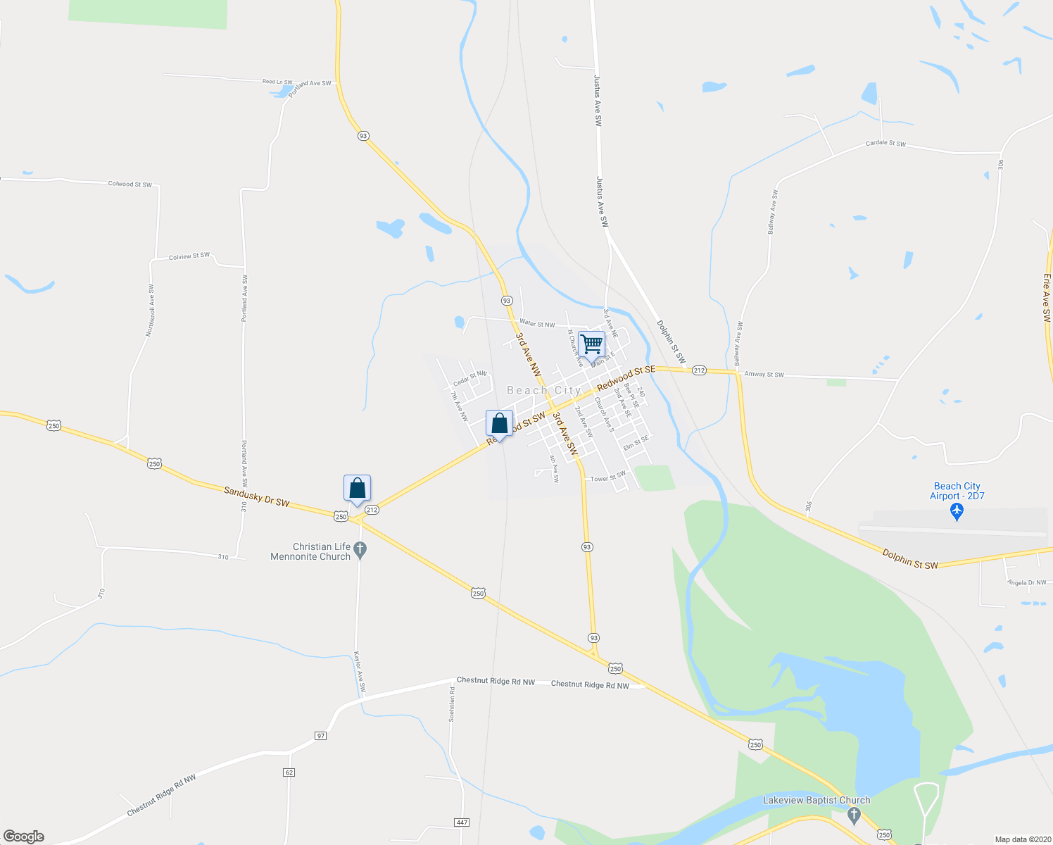 map of restaurants, bars, coffee shops, grocery stores, and more near 430 Ohio 212 in Beach City