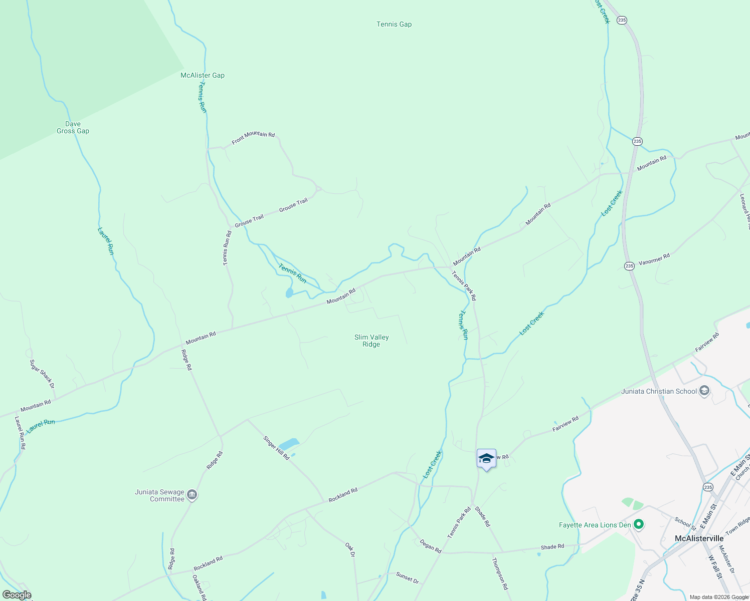map of restaurants, bars, coffee shops, grocery stores, and more near 203 Deer Run Drive in McAlisterville
