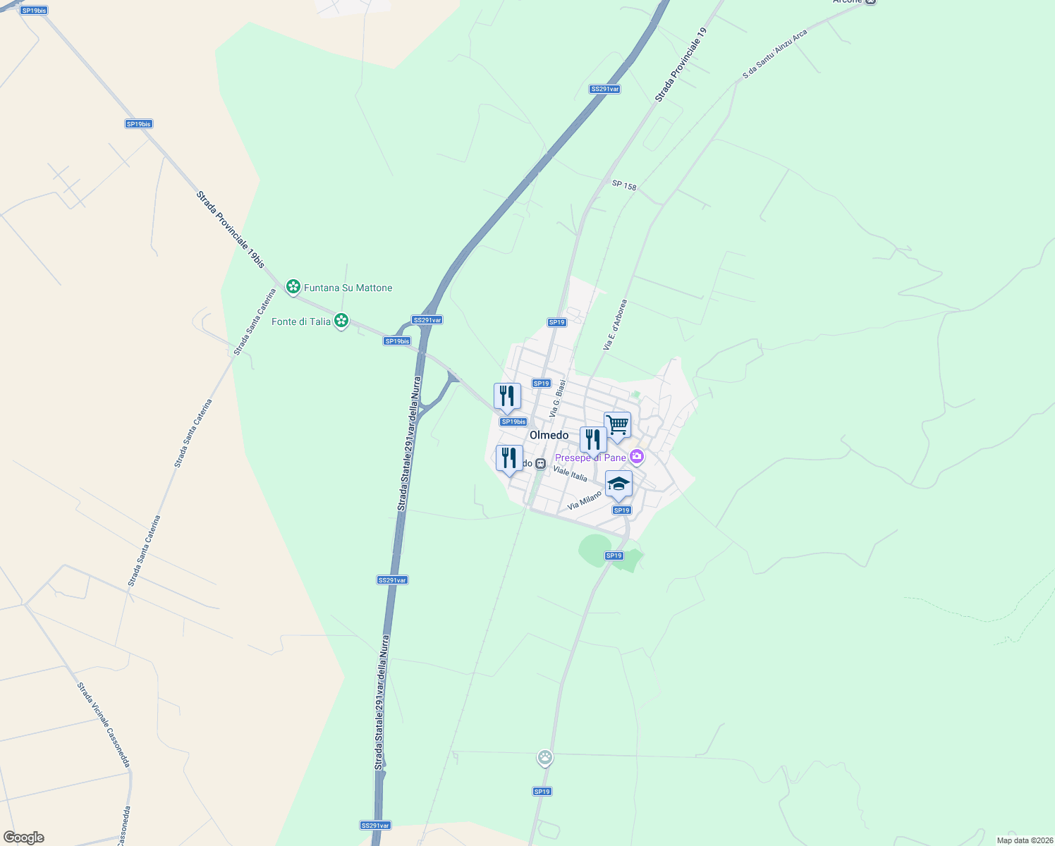 map of restaurants, bars, coffee shops, grocery stores, and more near 7 Commune di Olmedo Via Su Furraghe A in Olmedo